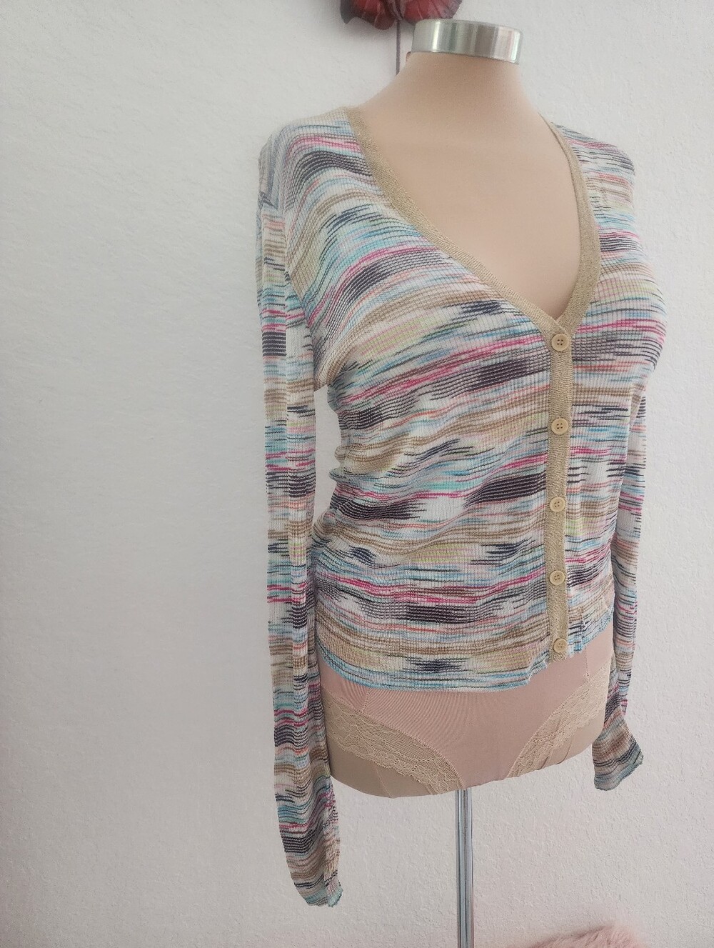 M MISSONO | Multicolor Striped V-Neck Button Cardigan - Picture 6 of 16